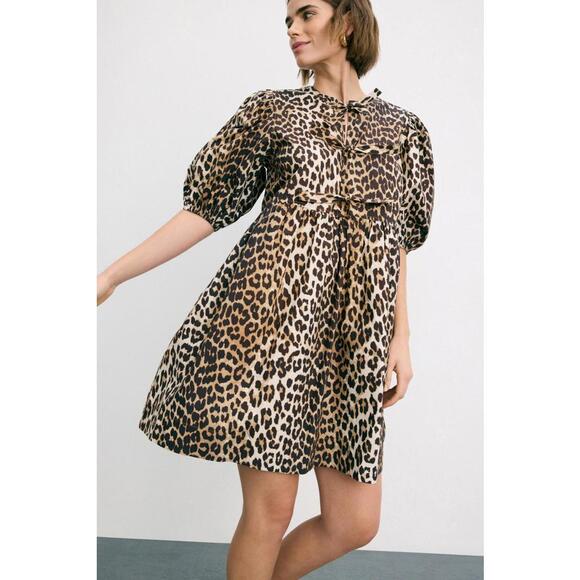 Ganni Dresses & Skirts - GANNI Multicolored Printed Cotton Tie String Mini Dress Size 1 discoloration